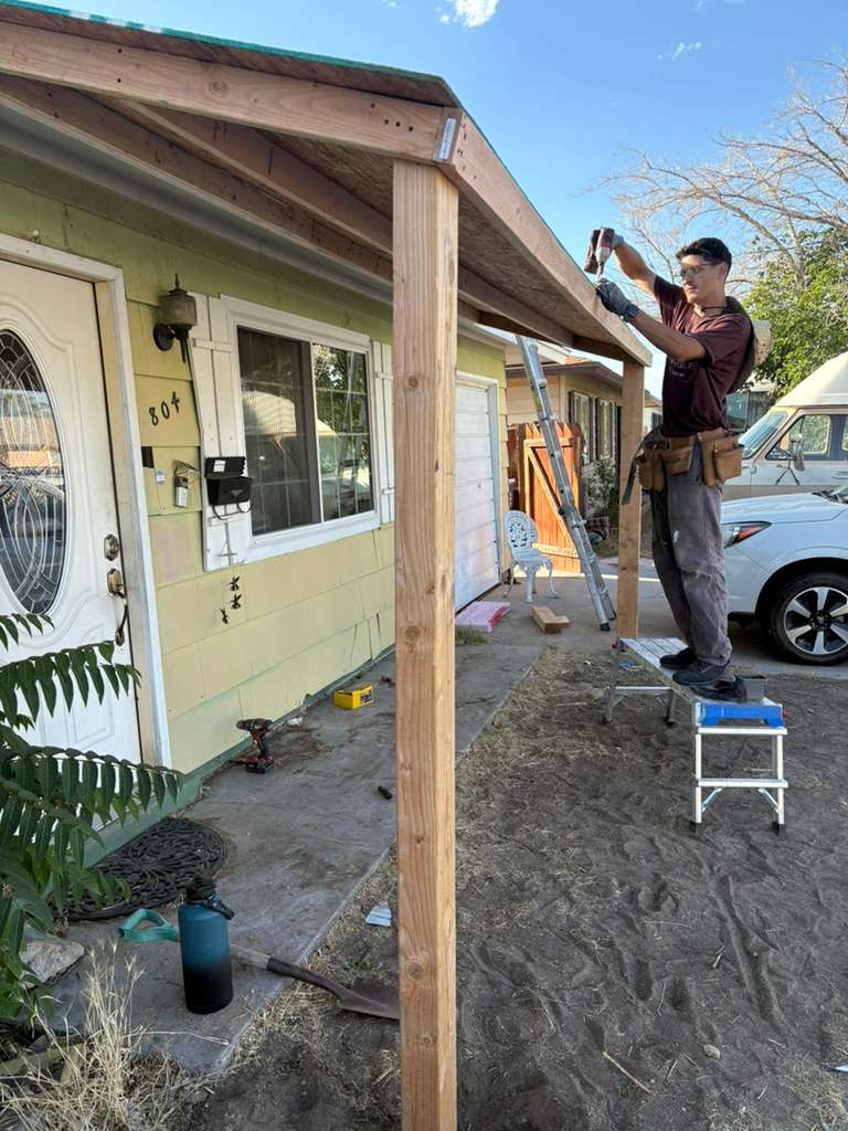 Carlito building a porch awning in Las Vegas