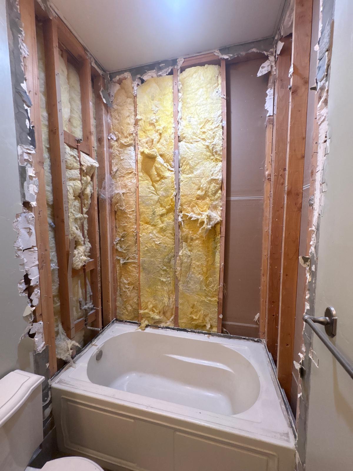 Bathroom remodel in progress — walls stripped to the studs in Las Vegas